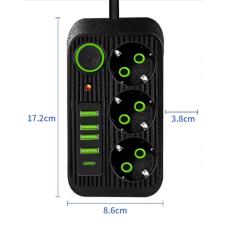 Подовжувач AC (EU)/USB/Type-C 10 Ампер до 2500 Ватів, шнур 1,9 метра