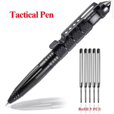 Тактична ручка для самообірни. ЧОРНА +3 стрижня. Алюміній.